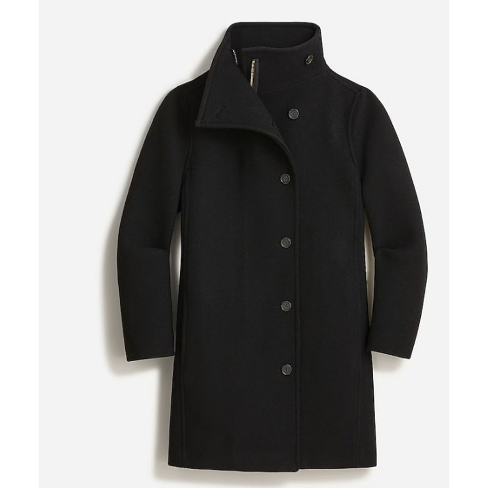 J.Crew Womens $375 Petite Villa Coat Italian Wool Black Size P0 BA539